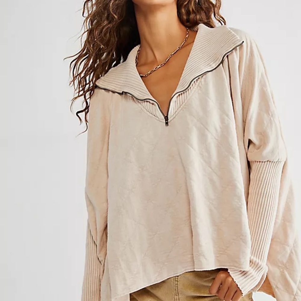 Free People Cream Zip-Up Top